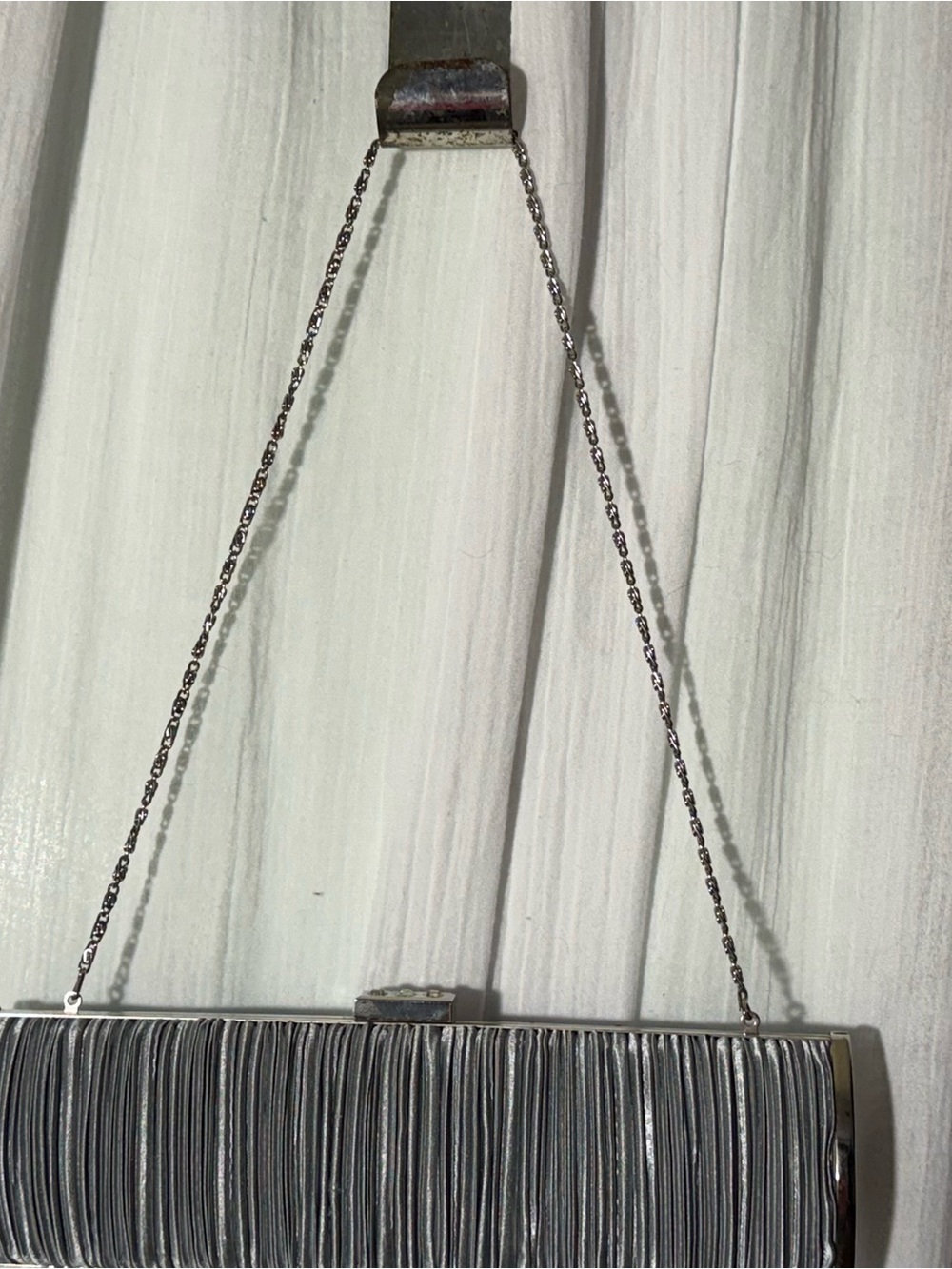 Lulu Townsend Silver Satin Pleated Evening Clutch Formal Bag Chain Strap